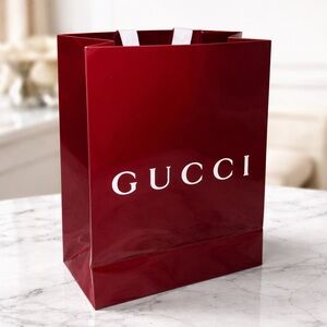 Gucci Burgundy Shopping Bag with White Logo